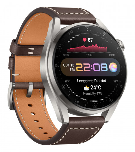 Die Watch 3 Pro ist technisch nahezu identisch mit dem normalen Modell, hat aber einen größeren Akku und ist aus Titan gefertigt. (Bild: Huawei)